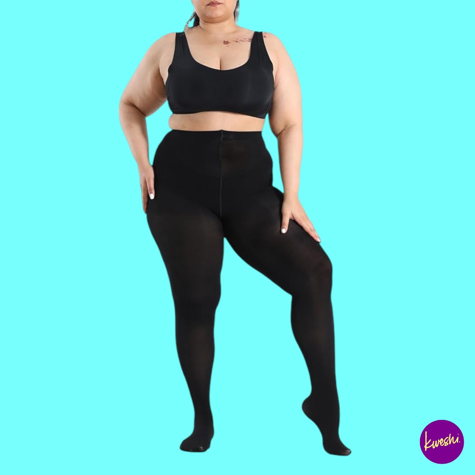COZYWOW Women's Plus Size High Waist Tights, 90D Semi Opaque, Black, UK XL
