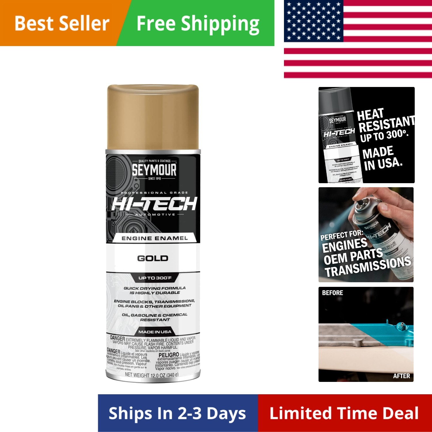 EN-50 Hi-Tech Engine Spray Paint, Universal Gold 2 Ounce Pack of