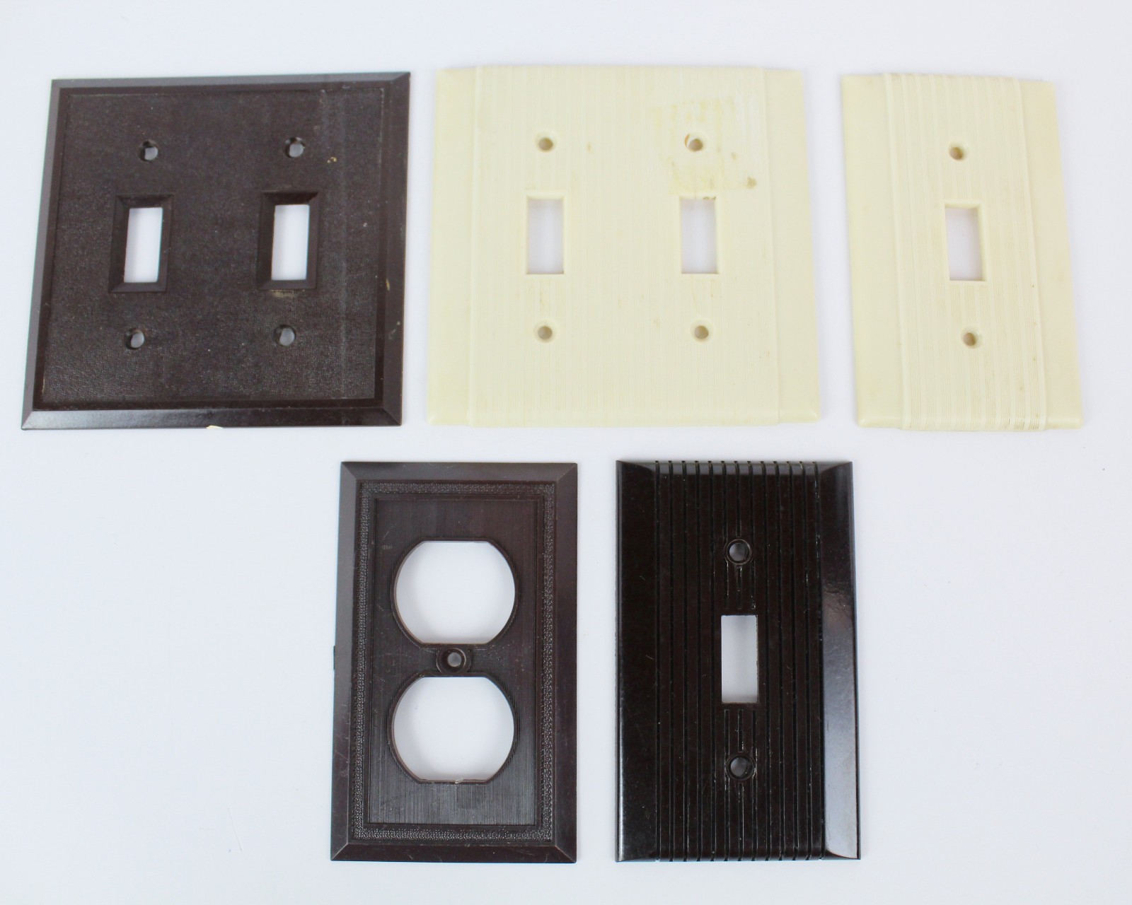 (5) Vintage Bakelite Brown, Cream Wall Switch Plate, Outlet Cover GE Homart, LOT