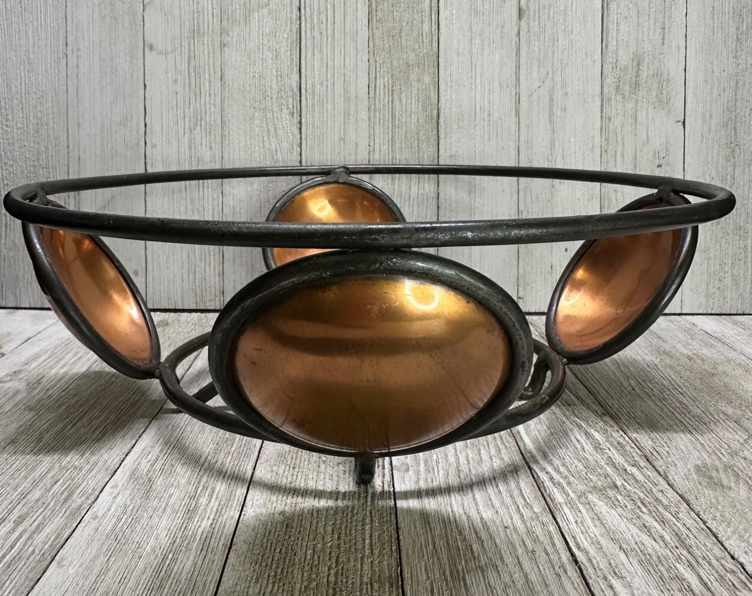 Vtg Ambrosia MCM Metal Wire & Brass Copper Basket Fruit Bowl Decor 1995 11" DIA