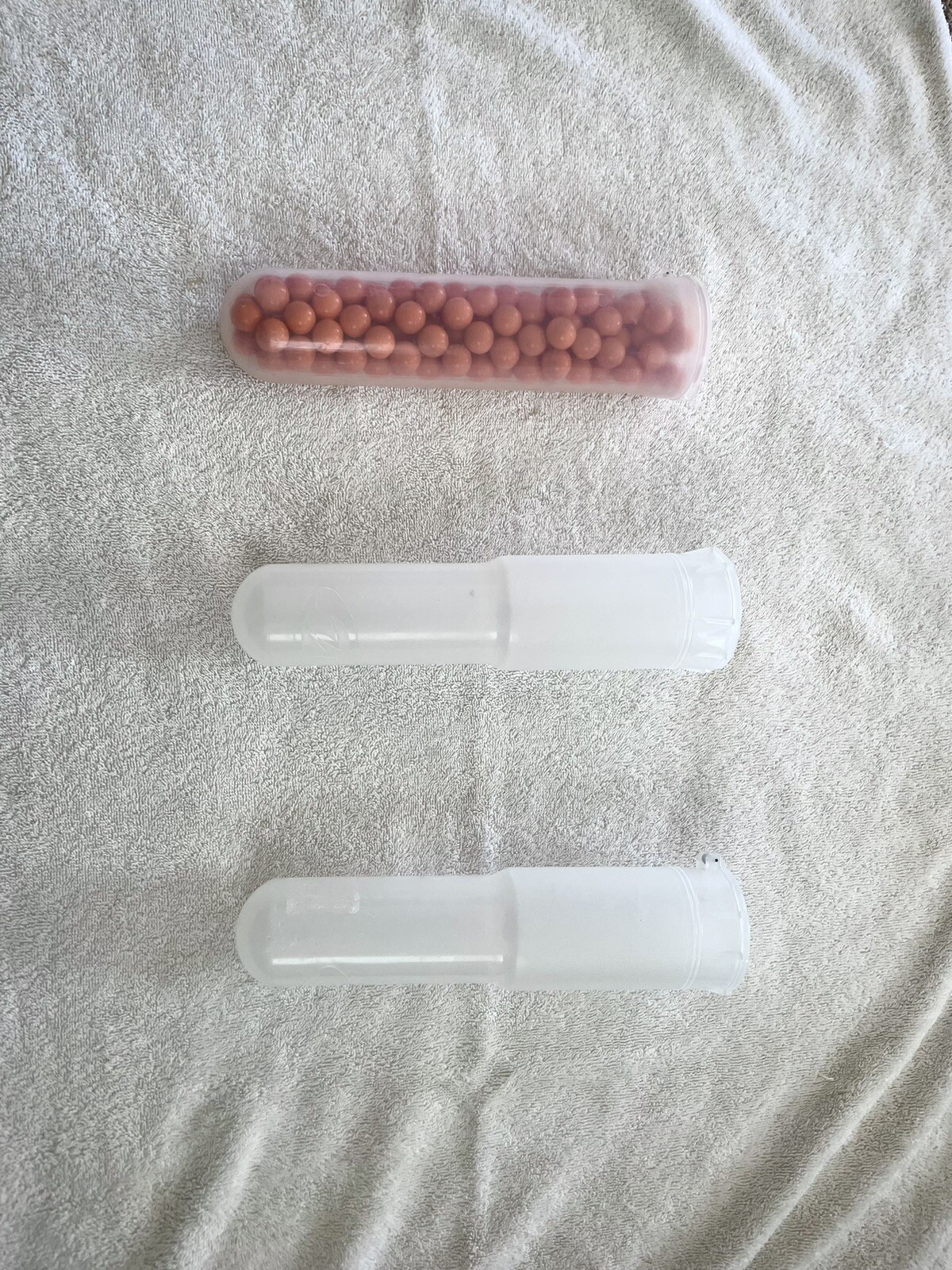 Lot of 3 Paintball Ammo Pod Tubes Canisters - Clear - w/ Hip Holster- Used
