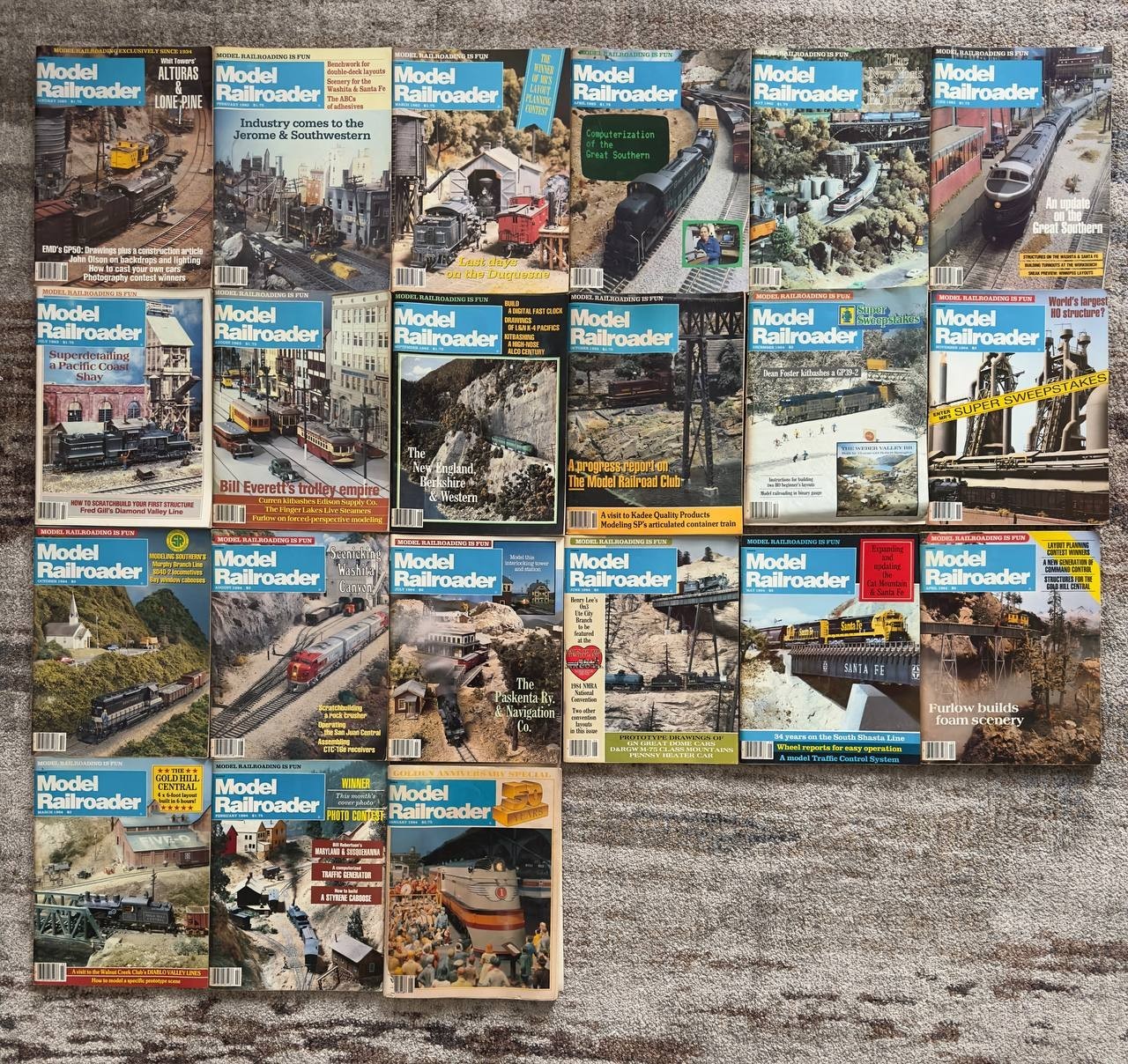 Lot of 21 Vintage Model Railroader Magazines 1983-1984 Trains HO Layout Railroad