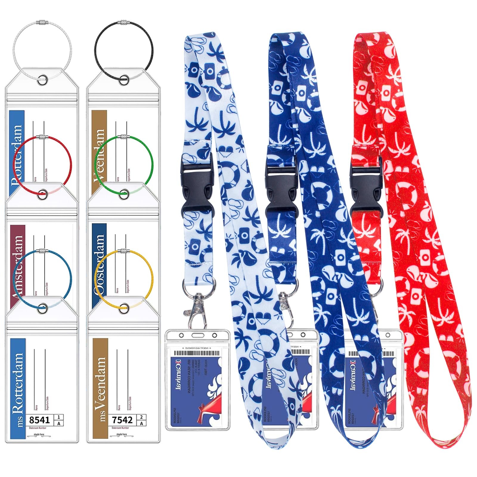 Holland America Luggage Tag Holders with Lanyard, 6 Holders+3 Lanyard
