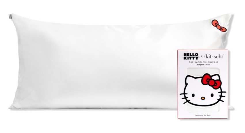 Kitsch Hello Kitty King Size Satin Pillowcase Solid Ivory With Red Bow 36" x 19"