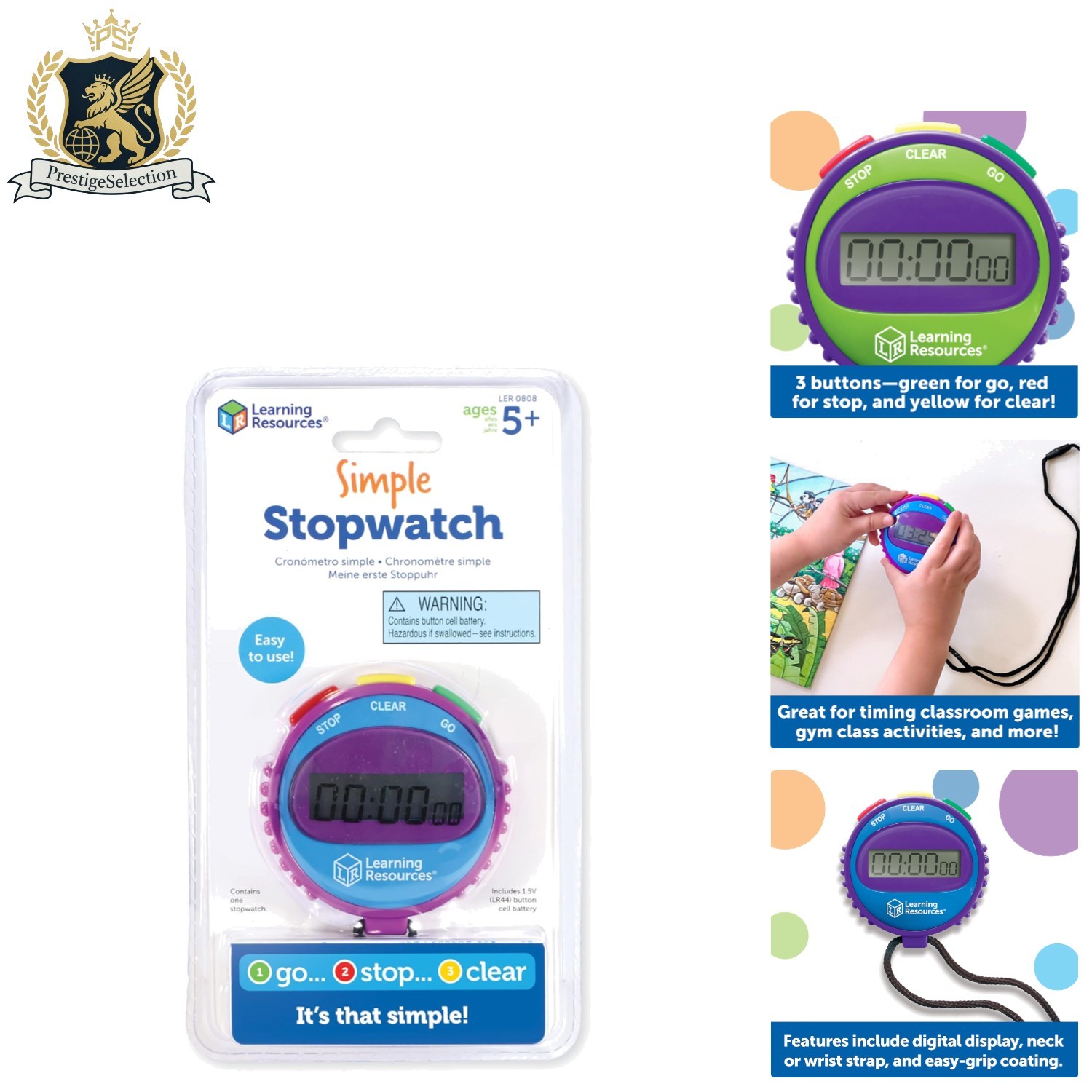Educational Stopwatch with 3 Simple Buttons - Supports Math and Science Learning