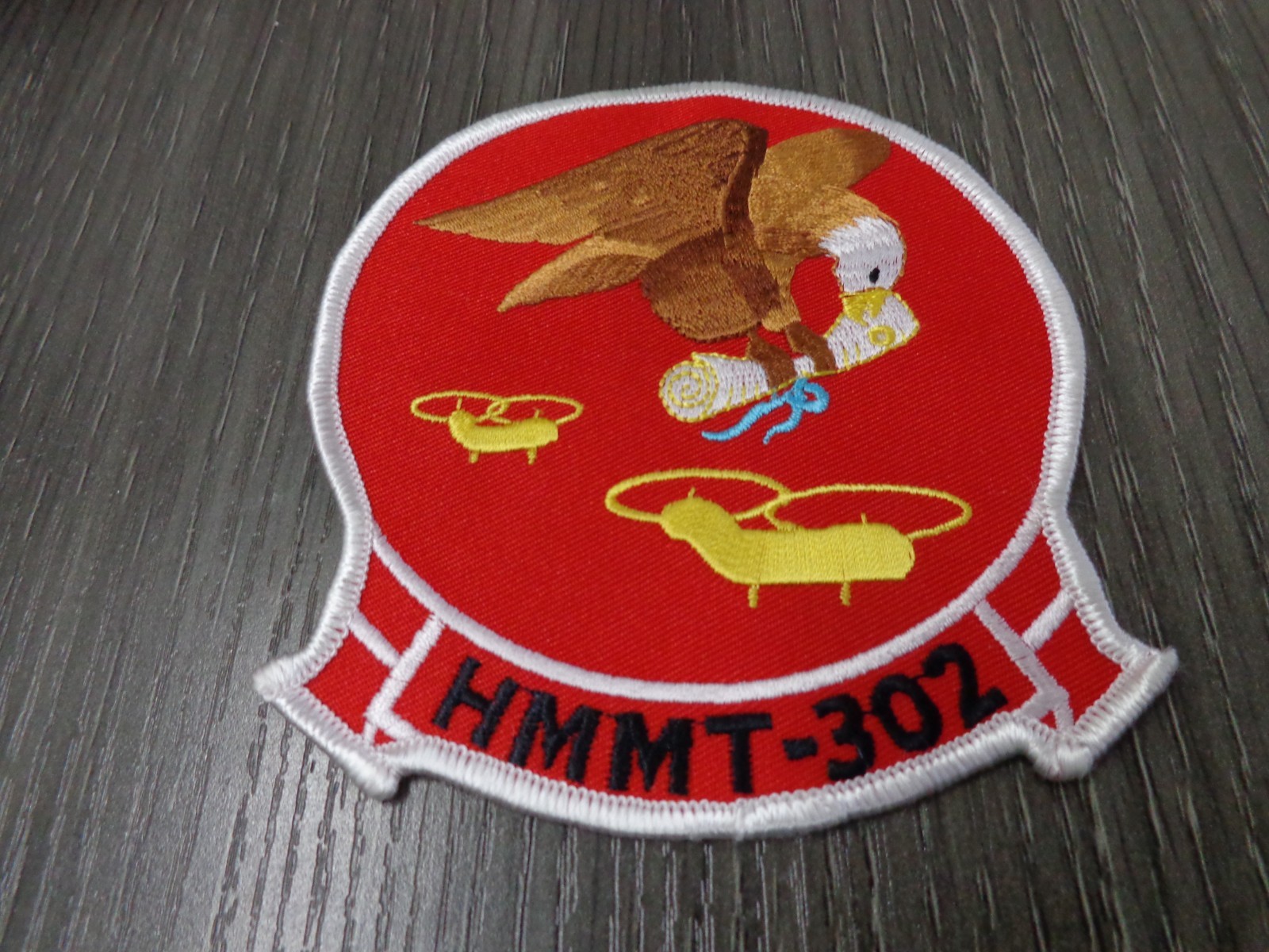 4.5" MARINE CORPS HMMT-302 EAGLE HELICOPTER SQUAD RED EMBROIDERED JACKET PATCH