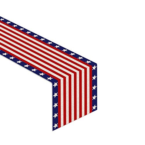Linen 13x72'' Veterans Day Table Runner Labor Day American Stars and 13" x 72"