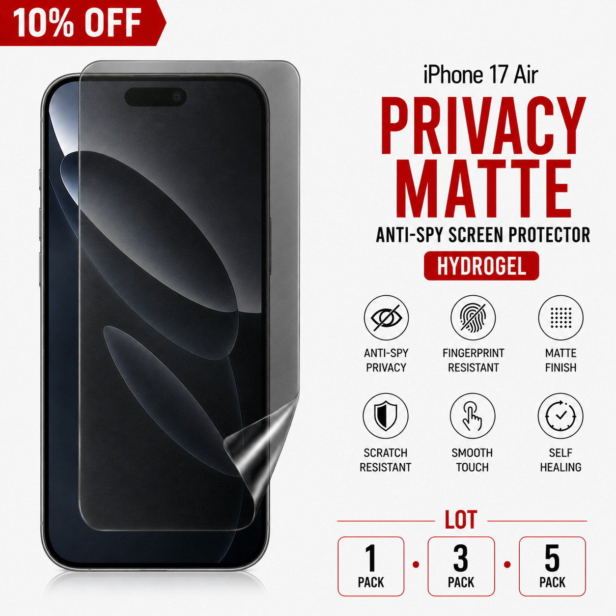 iPhone 17 Air Pro Max Privacy Anti-Spy Screen Protector Hydrogel Lot 1 3 5 Pack