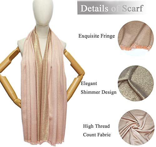 Women's Sparkling Metallic Pashmina Shawls and Wraps Long Party Scarf Solid C...