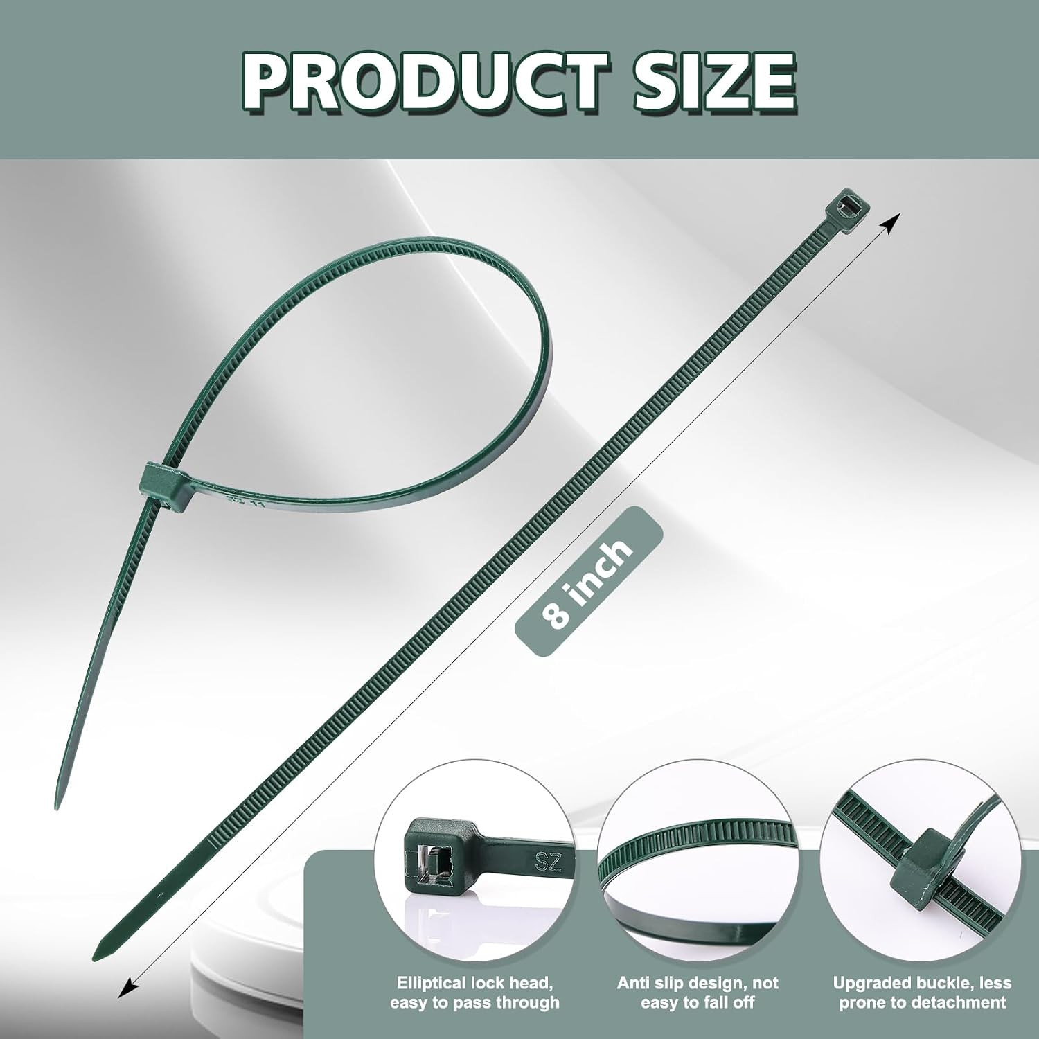 (200 Pack), Zip Ties - 8 Inch Green,Multi-Purpose Self Locking Cable Ties， Ultra