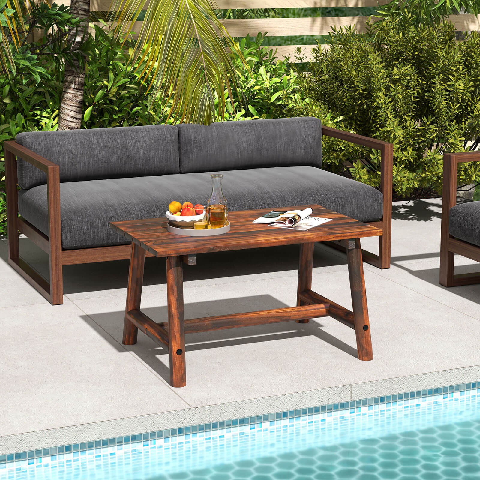 Outdoor Coffee Table with Slatted Tabletop Rectangle Side Table for Garden