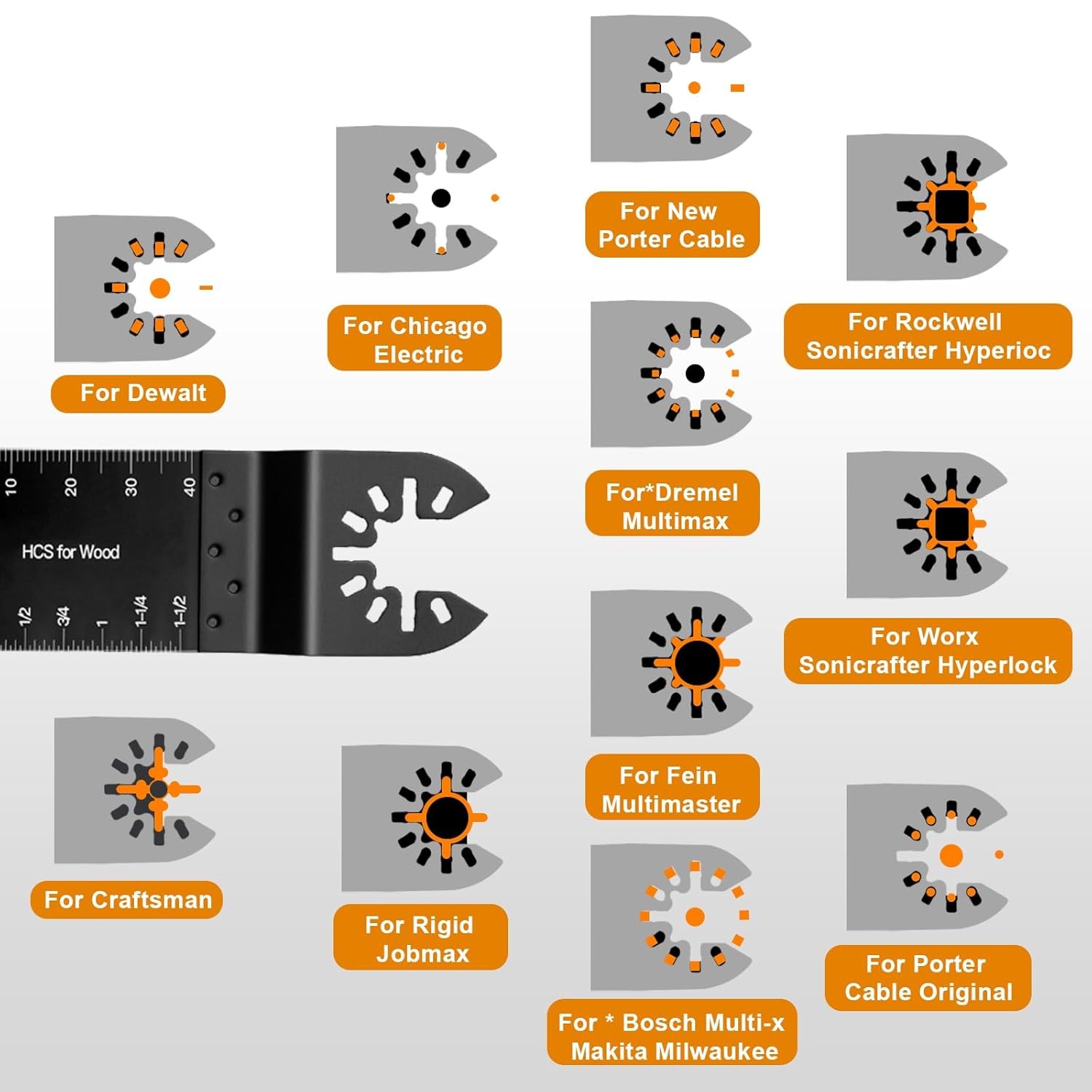 50 Pack Oscillating Tool Blade - Universal Titanium Multitool Blades, Black