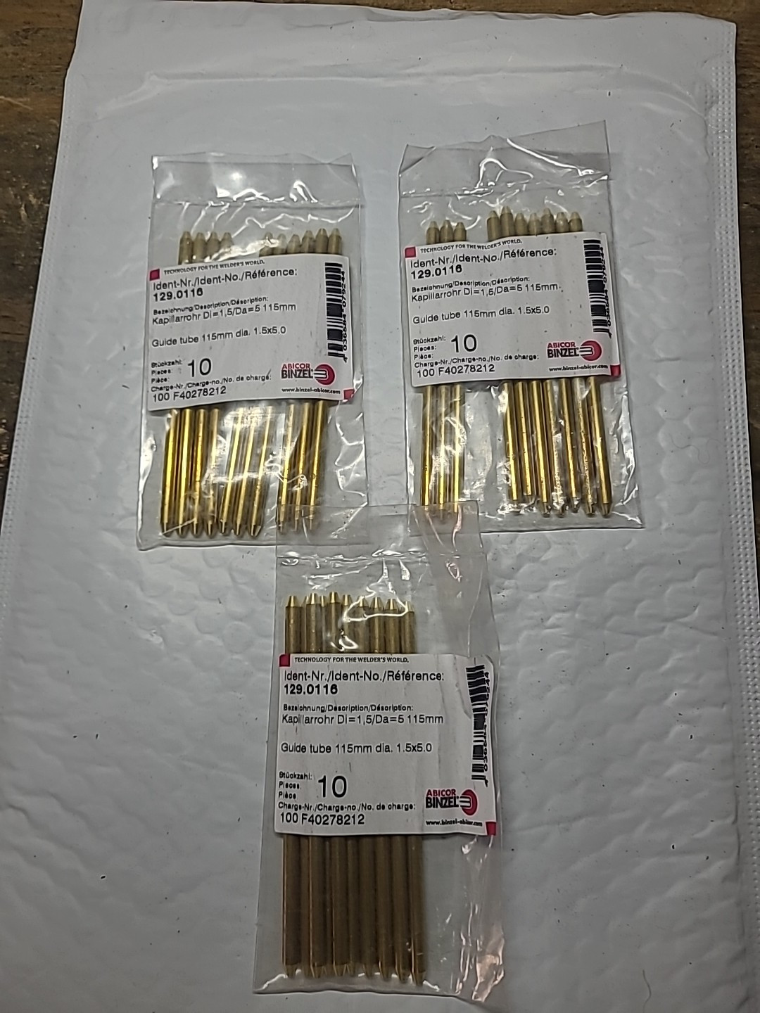 (30).ABICOR BINZEL GUIDE TUBES..129.0116..115mm..1.5×5.....LOT OF 30 PIECES..NEW