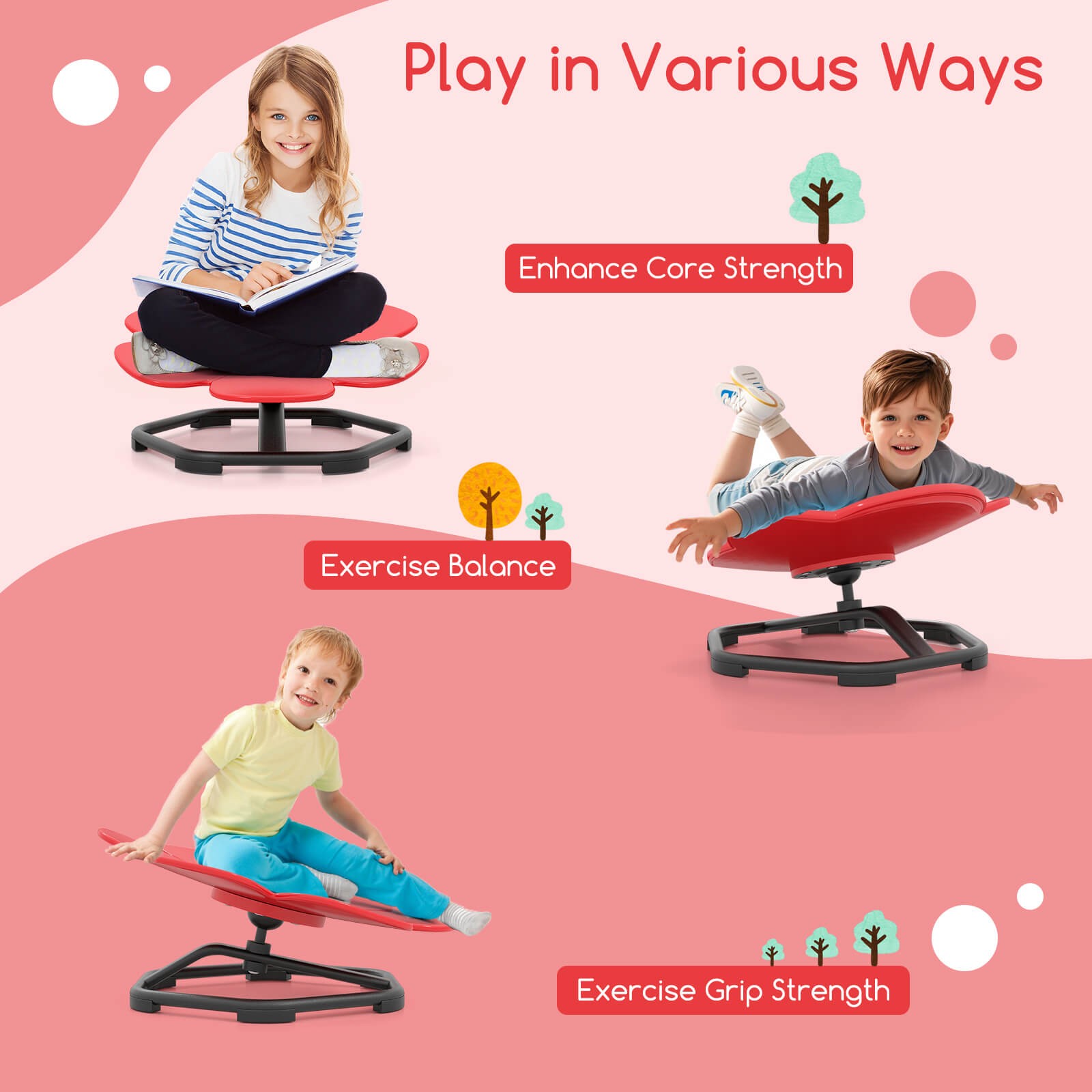 Kids Sensory Swivel Chair w/Non-Slip Metal Base for Autistic Kids Indoor Outdoor