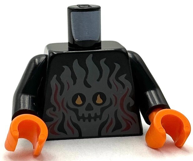 Lego New Minifig Black Torso w/ Dark Bluish Gray Flames Dark Red Highlight Part