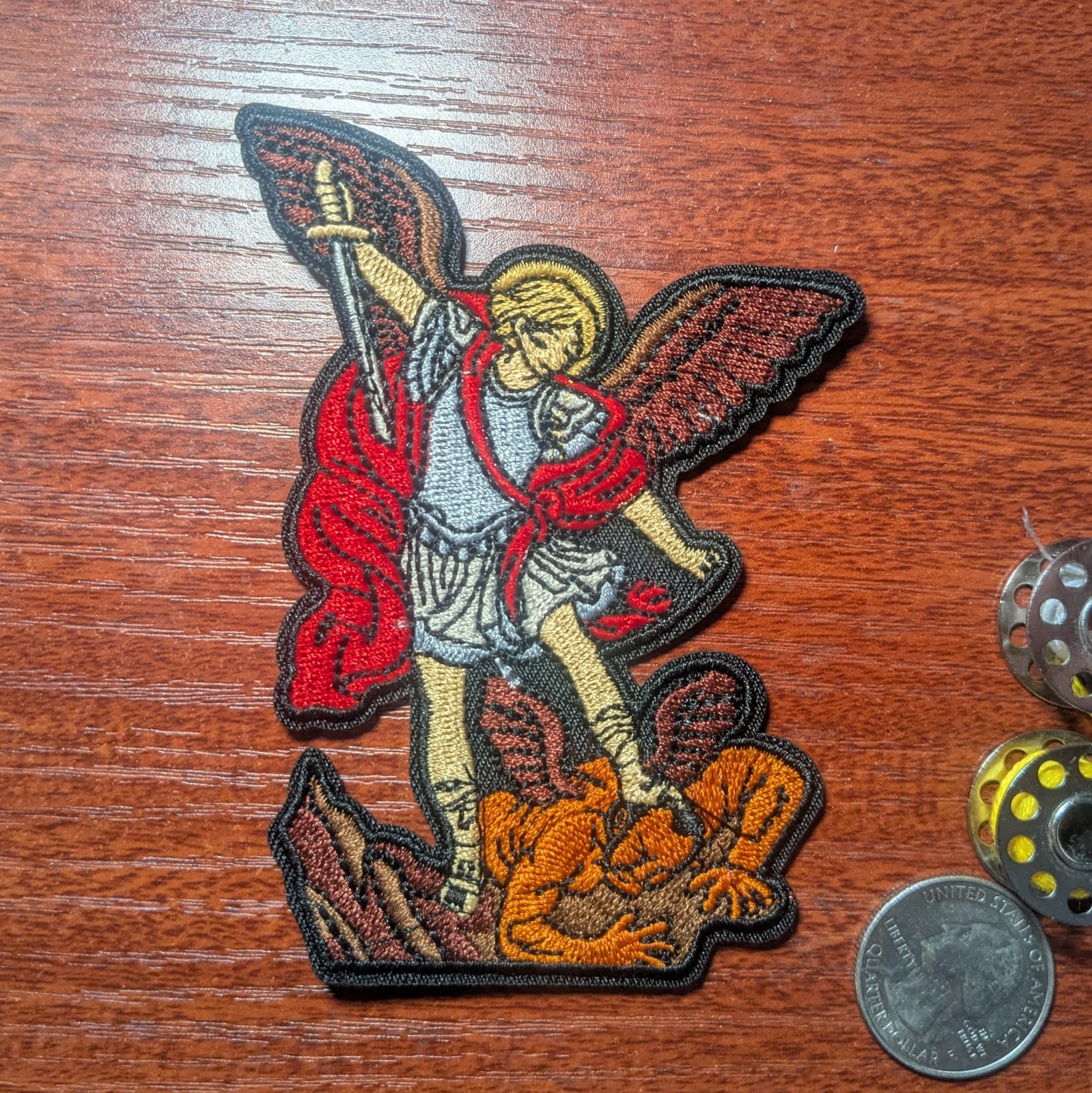 Archangel St Michael Patch Good vs Evil God's Justice Embroidered Iron On 4x3"