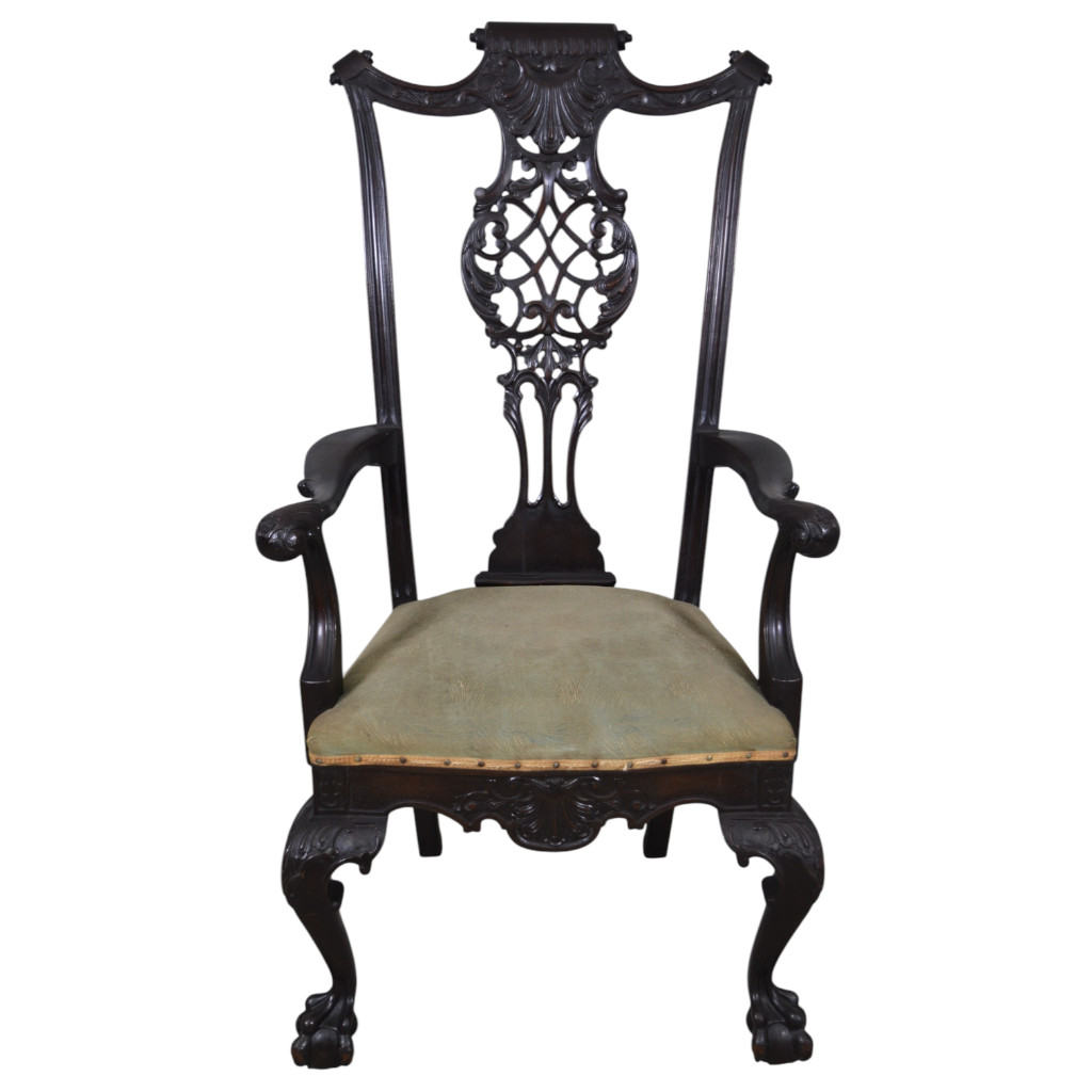 Antique Large Carved Mahogany Throne Chair – Oversize #22312