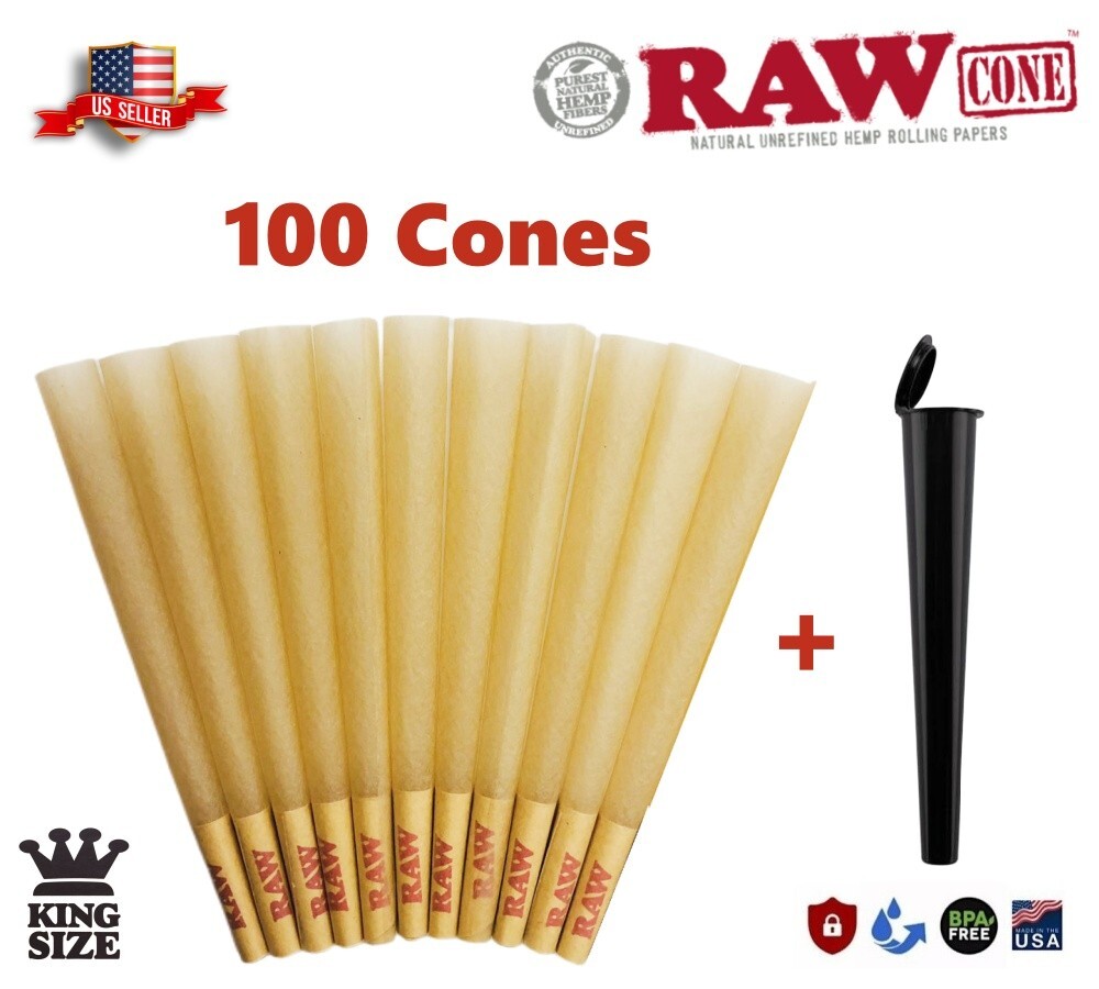 Authentic RAW Classic King Size W/Filter Tip Pre-Rolled Cones 100 Pack & Tube