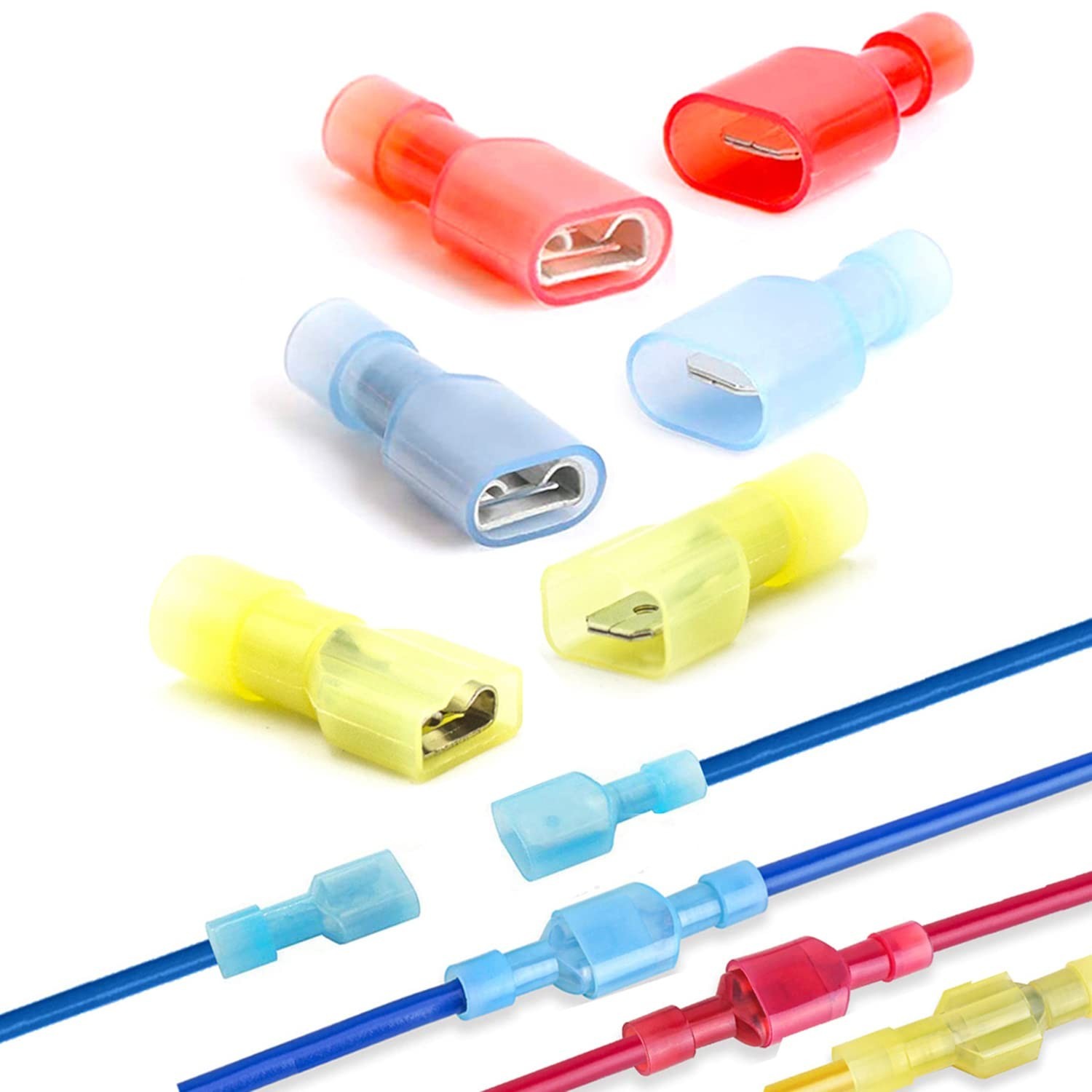 120PCS Spade Quick Disconnect Connectors Kit 22-10 AWG Nylon Male and Female ...