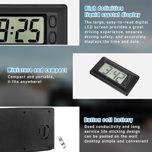 Car Dashboard Digital Clock, Mini Portable Digital Vehicle Electronic Digital