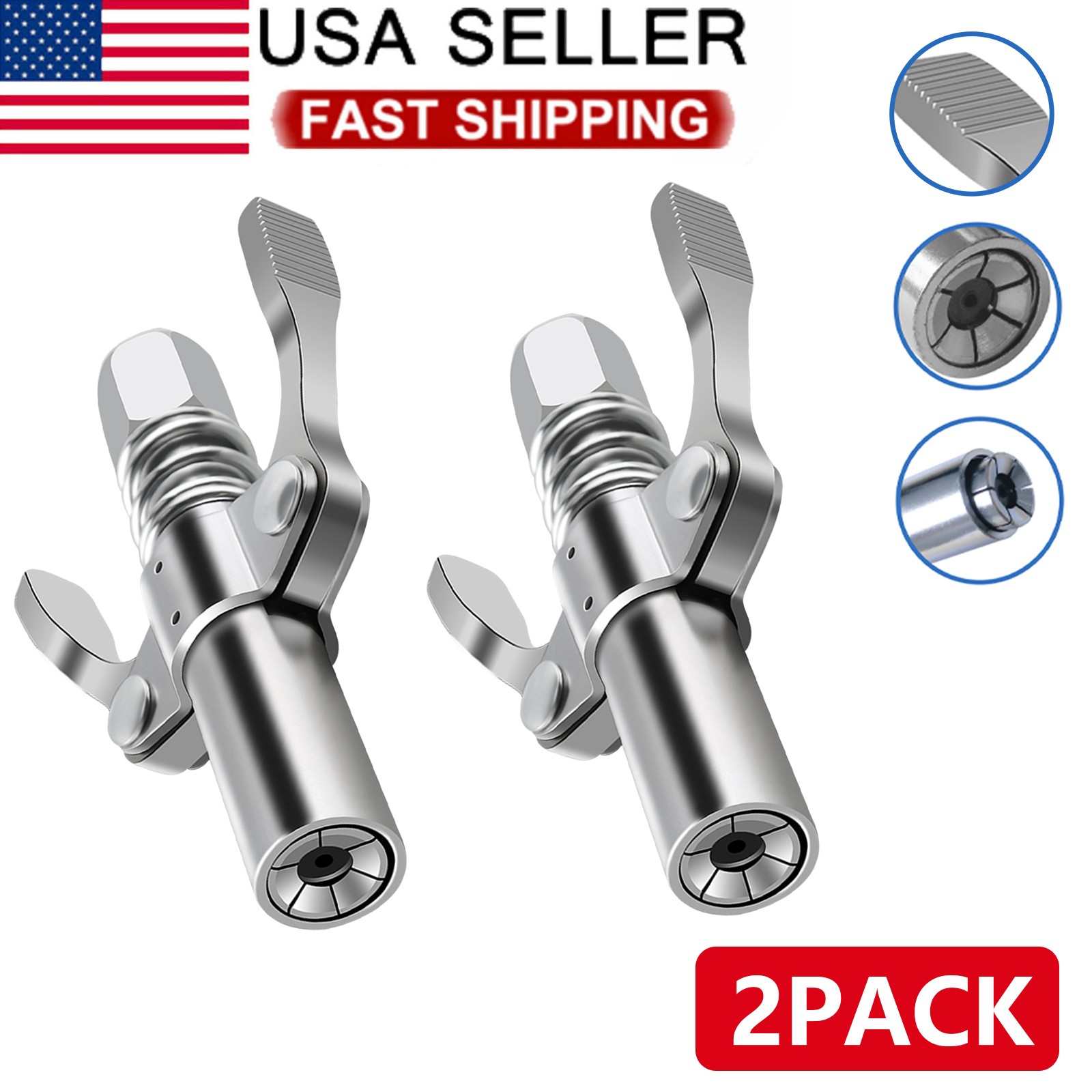 2x Grease Gun Coupler Double Handle High Pressure Quick Release Lock Oil Nozzles