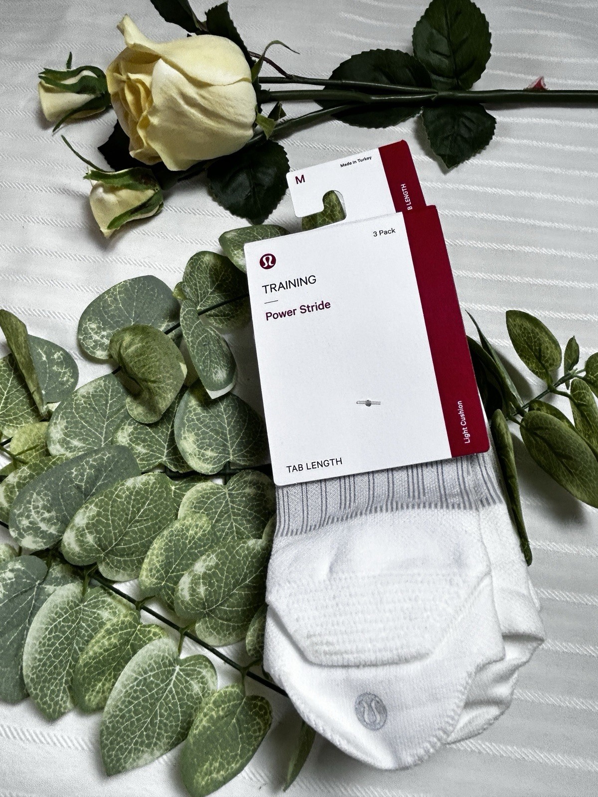 NWT$38 Lululemon Power Stride Tab Socks 3 Pack - WHT - Size M