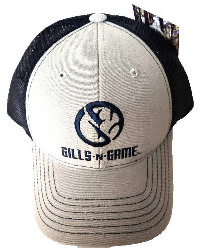 GILLS N GAME LOGO GREY AND BLACK MESH EMBROIDERED FISHING HAT E0623