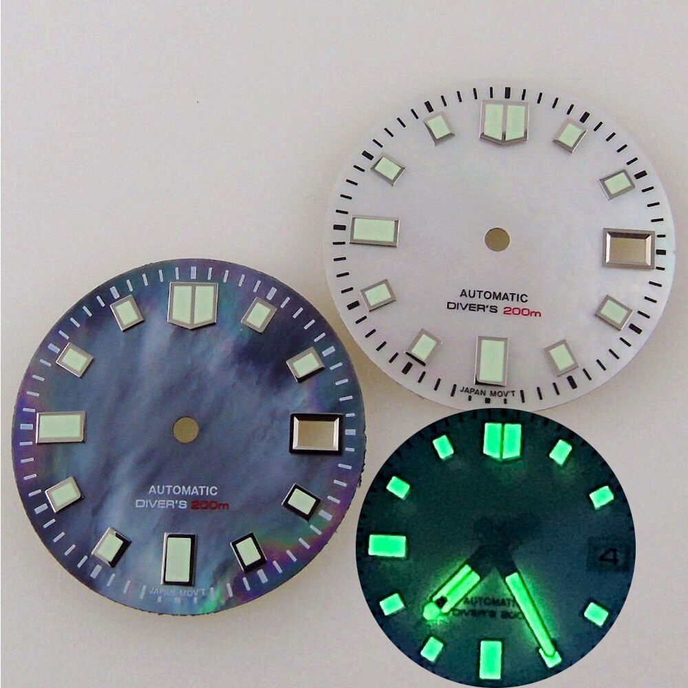 29MM Green Luminous Black White Shell Watch Dial Fit NH35 NH35A NH36 Automatic