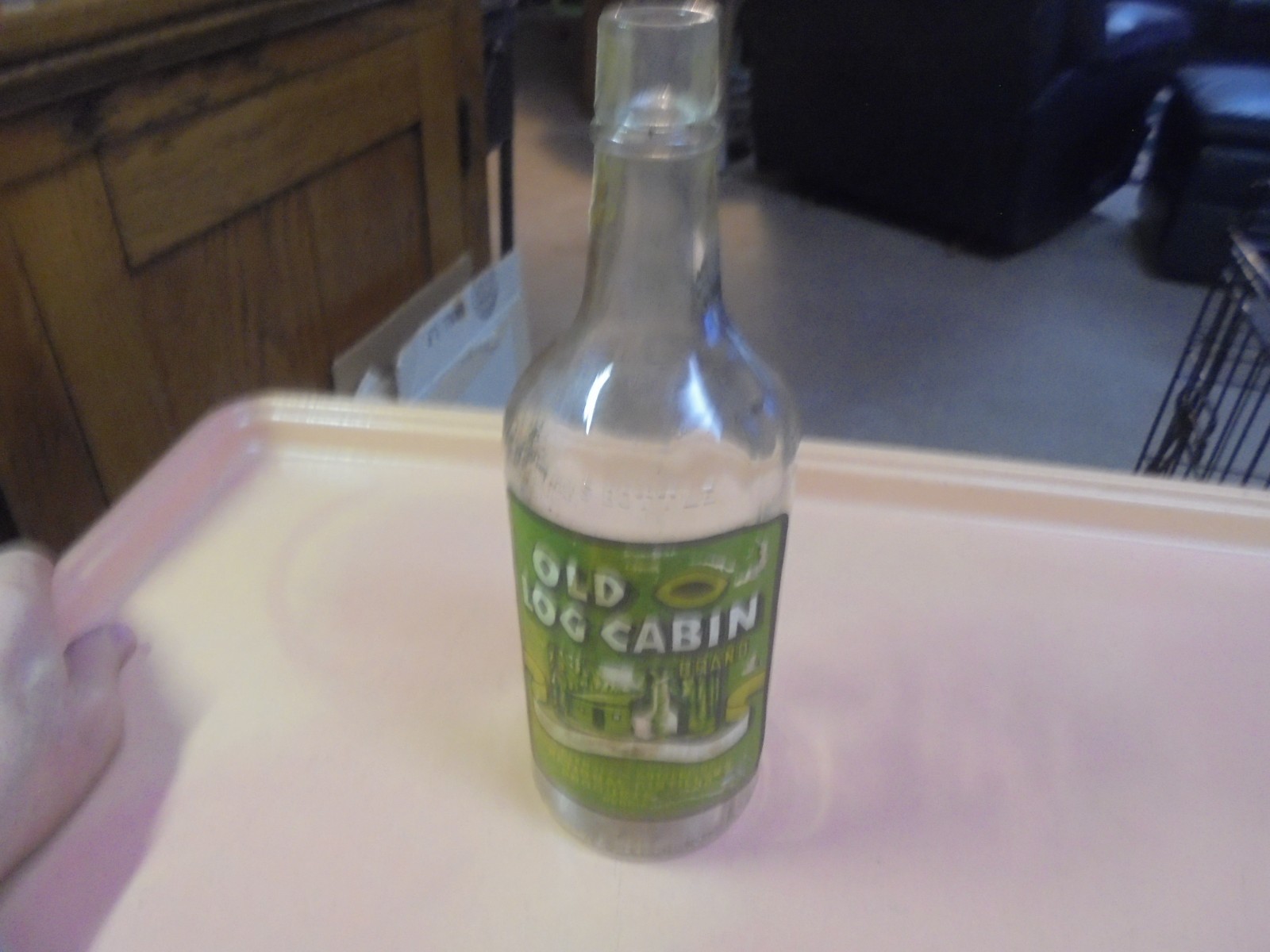 Vintage Old Log Cabin Whiskey Bottle Early paper label
