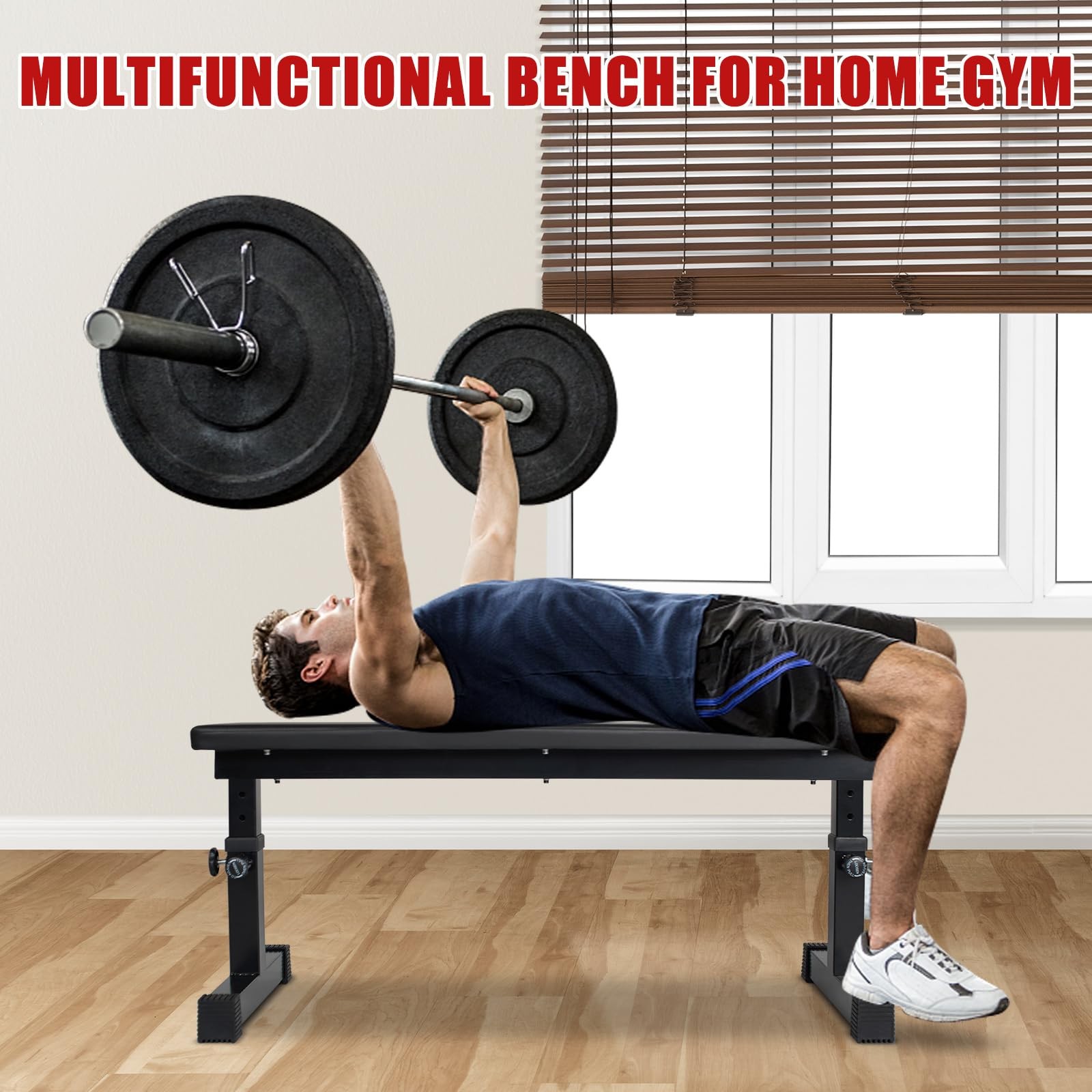 Flat Weight Bench, Utility Workout Adjustable Height Weight Bench Press with ...