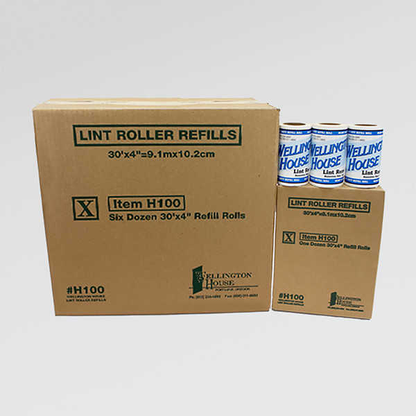 Case of 72 x Wellington House H100 Heavy Duty Lint Roller Refills 30'x4" USA