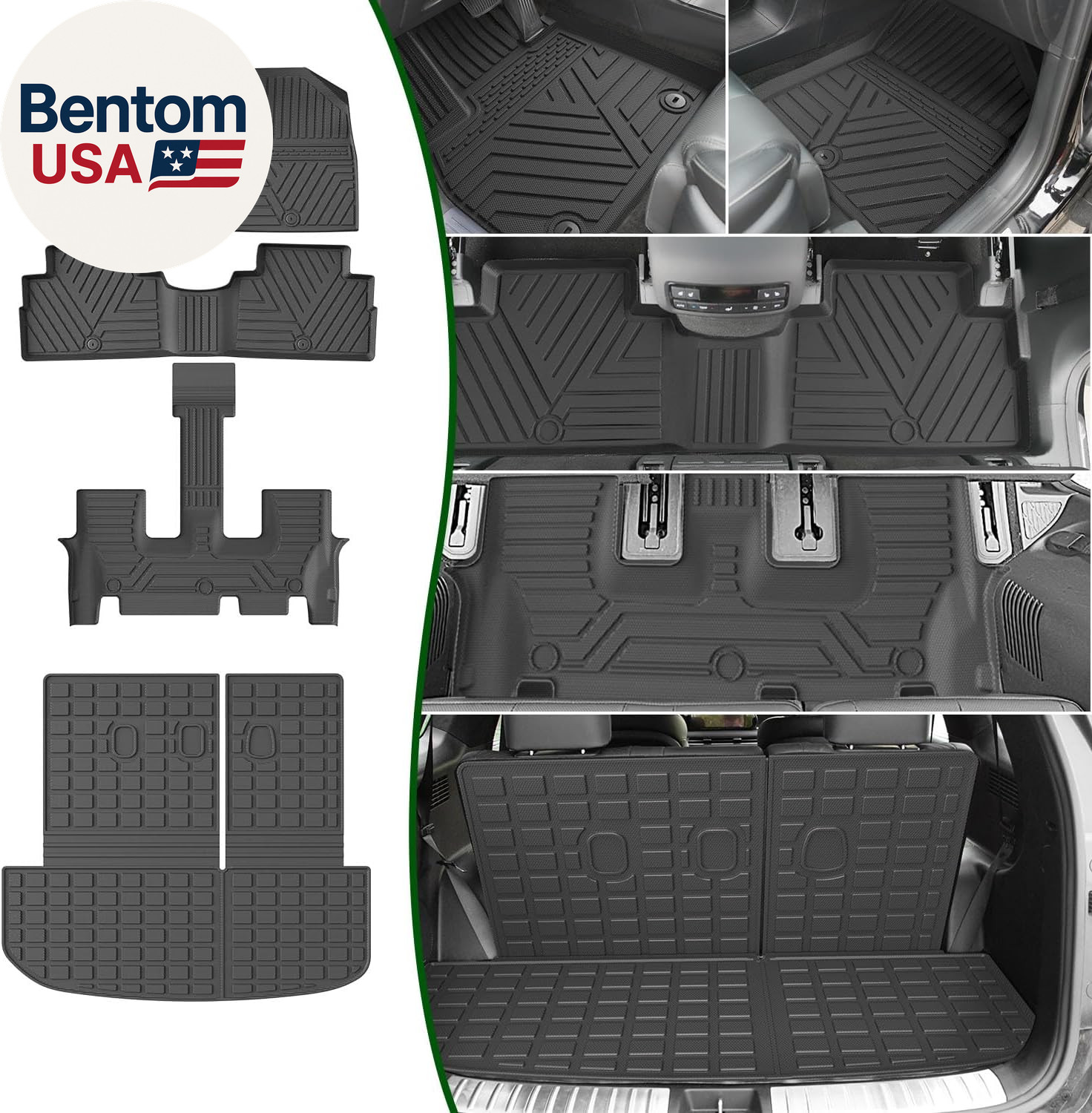 7&8 Seats Floor Mat Compatible with 2020-2025 Palisade Cargo Mat TPE Backrest Tr