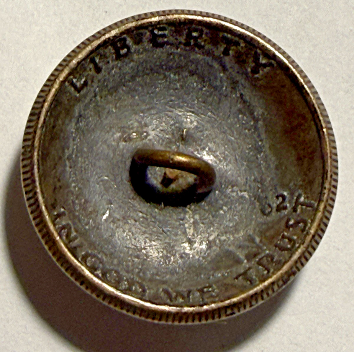 Unique 15g Altered 1962 50C Franklin Silver Half Dollar / Button / B188