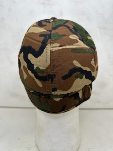 Vintage Woodland Camo Foam Insulated Fitted Hat / Cap with Ear Flaps - Fast Ship