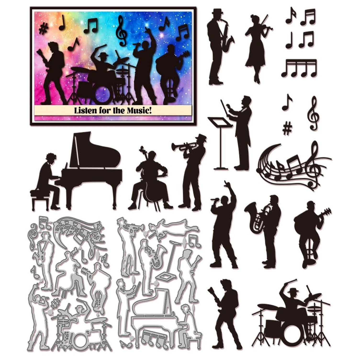 GLOBLELAND Musicians Cutting Dies for DIY Scrapbooking Musical Instruments Cu...