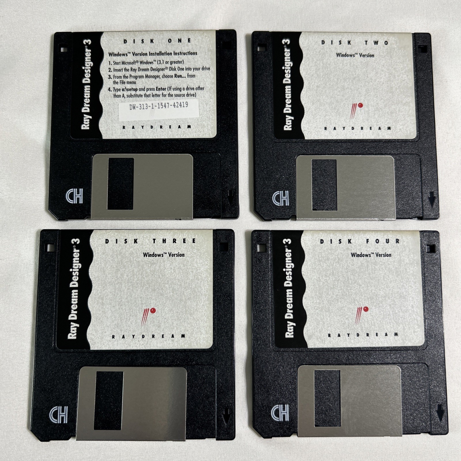 Ray Dream Designer 3 for Windows • 4‑Disk Set • 1994 • 3D Graphics Software