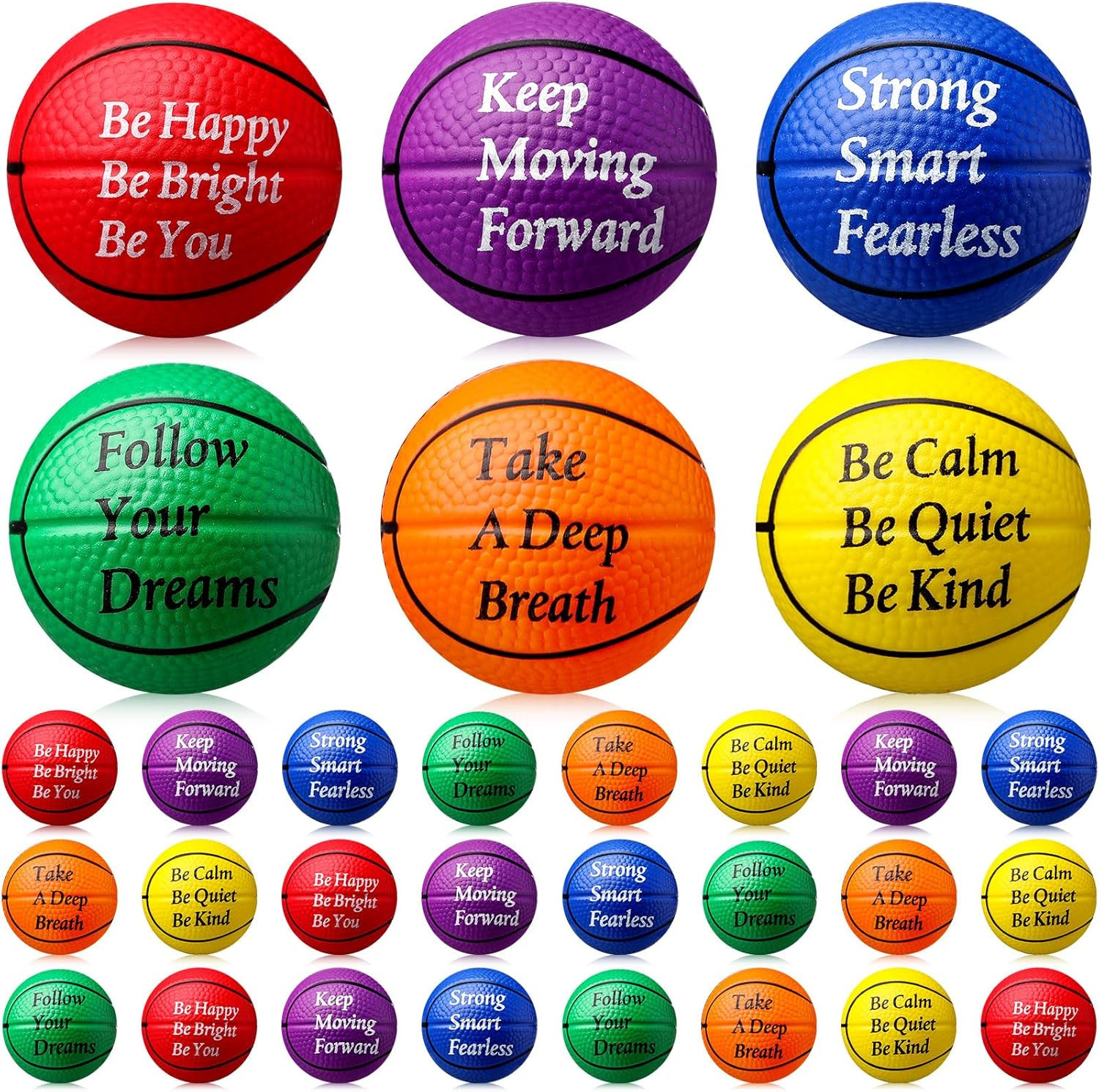 30 Pack Mini Basketball Stress Balls 1.57” Foam Motivational Quote Favors Set XL