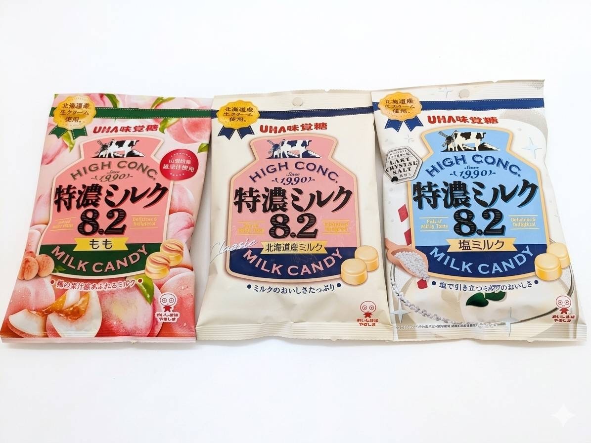 UHA Tokuno Milk 8.2 Candy 3 Set Peach Salt Hokkaido Japan High Conc Milk Candy