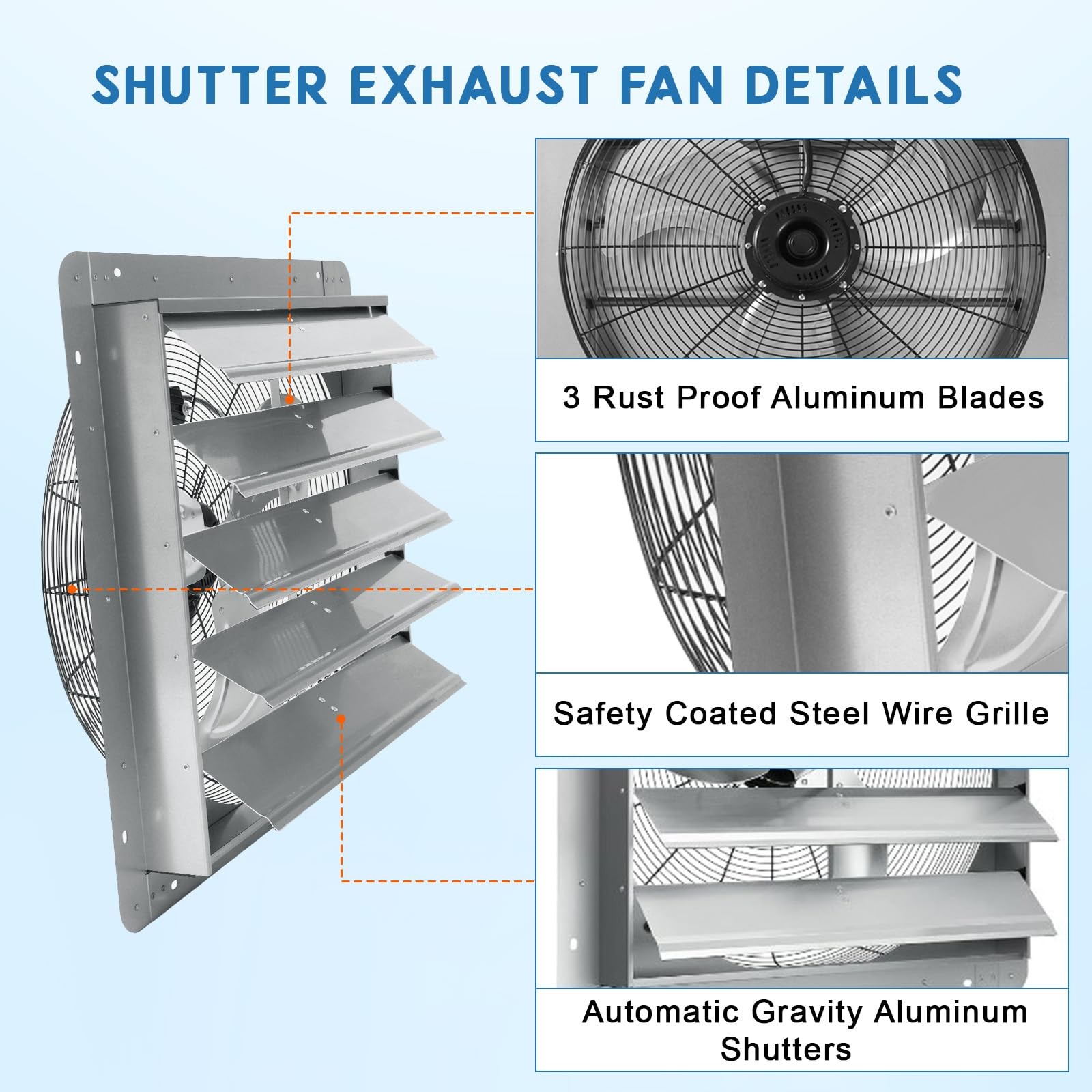 🔵24" Automatic Aluminum Shutter Exhaust Fan Wall Mount 3500 CFM 1500 RPM