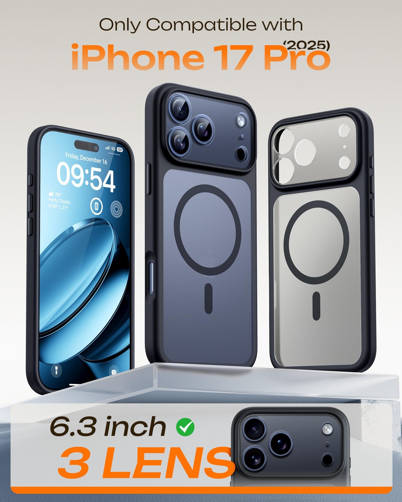 TOCOL for iPhone 17 Pro Case, Compatible with Magsafe, Iphone 17 Pro, Black