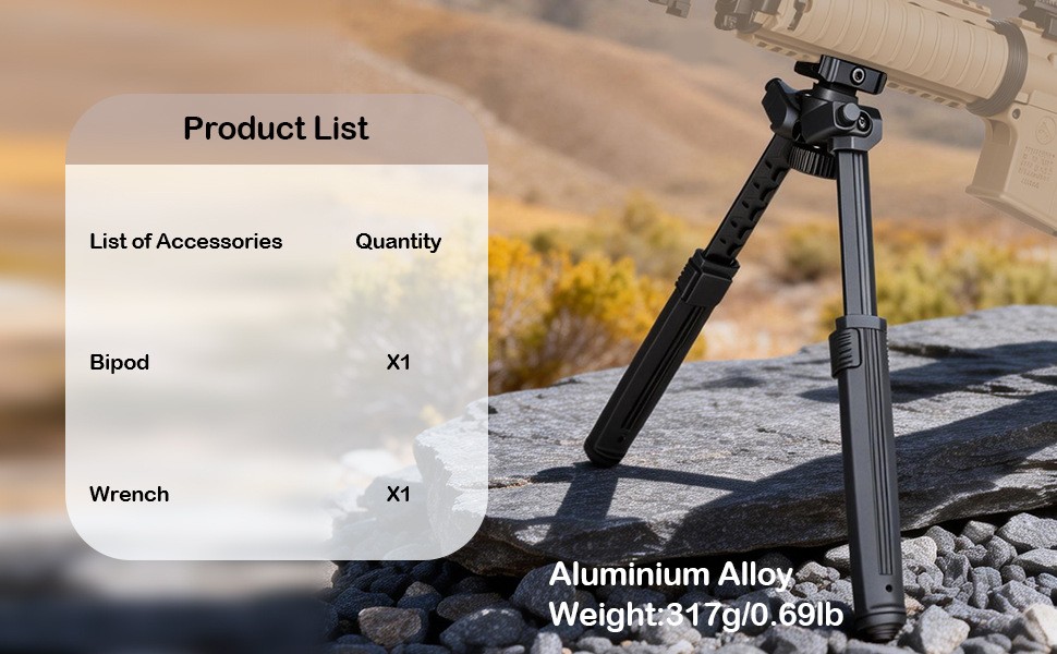 Tactical Adjustable Bipod Rustproof Structure, US Stock Shipping For Outdoor