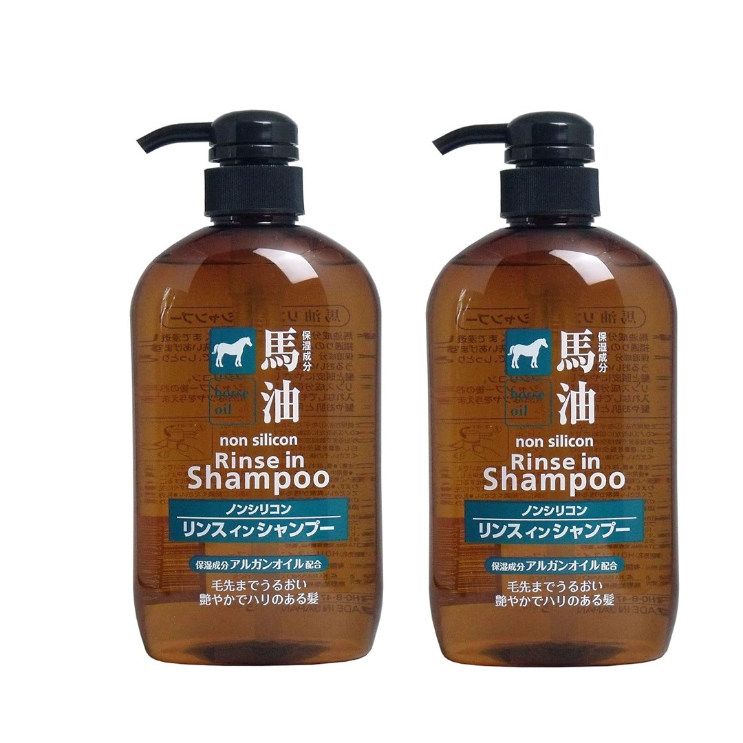Kumano Horse Oil Non Silicon Rinse in Shampoo 600ml Pack of 2