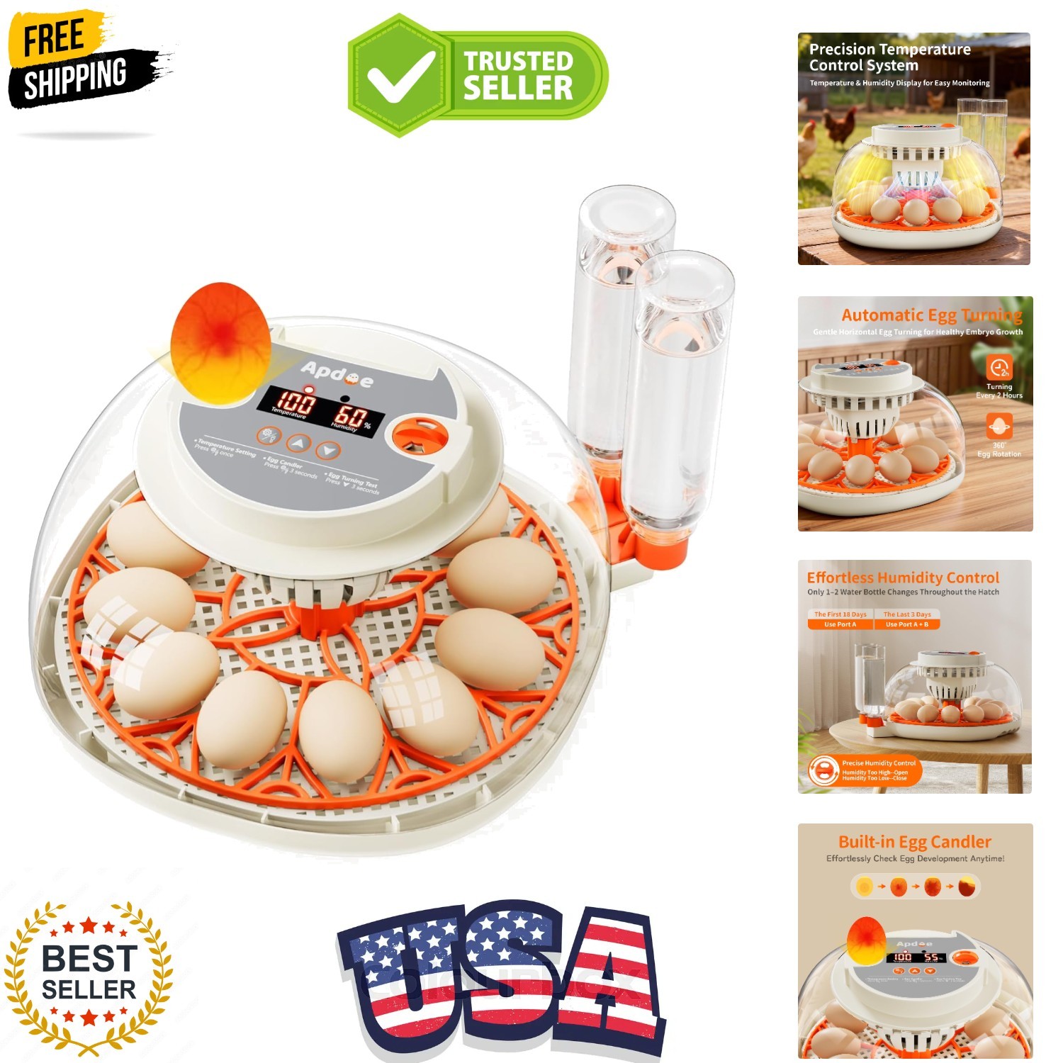 Egg Incubator with Temperature and Humidity Control, Automatic Egg Turning, E...