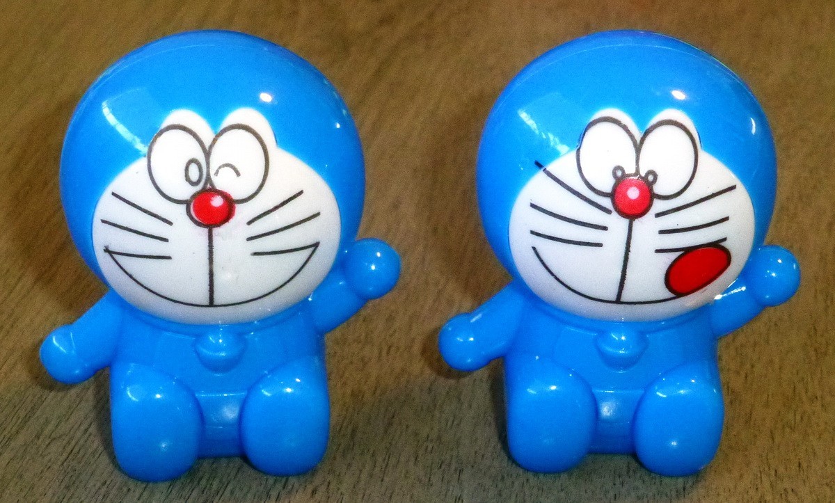 Set of 2 Doraemon Mini 2" Tall Figure Plastic Pencil Case Sized Sharpener Topper