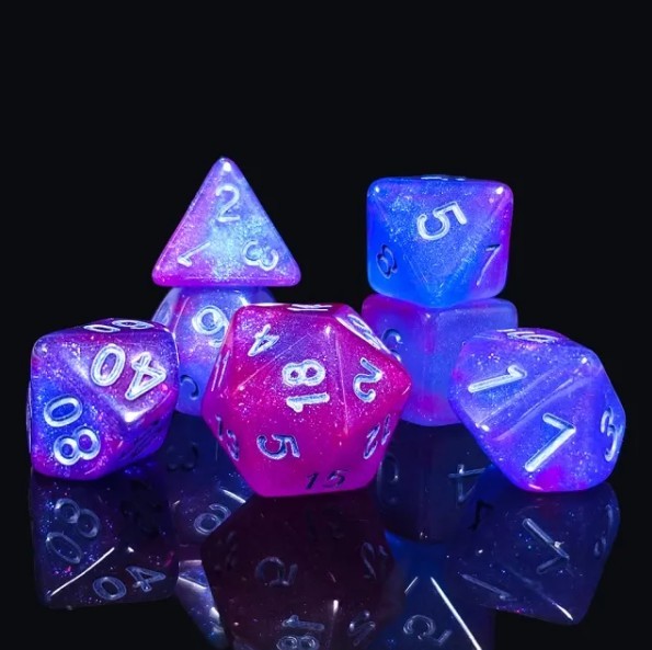 TEG - 7 Blue & Purple w/ Silver Galaxy Polyhedral Dice New Polyhedral Dice Sets