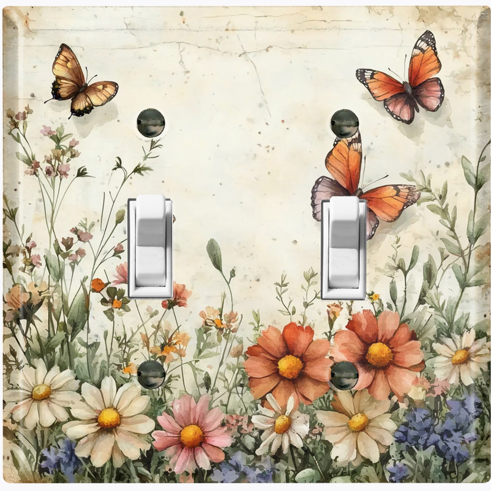 Metal Light Switch Outlet Cover Wall Plate Faded Butterflies Flowers FWR145