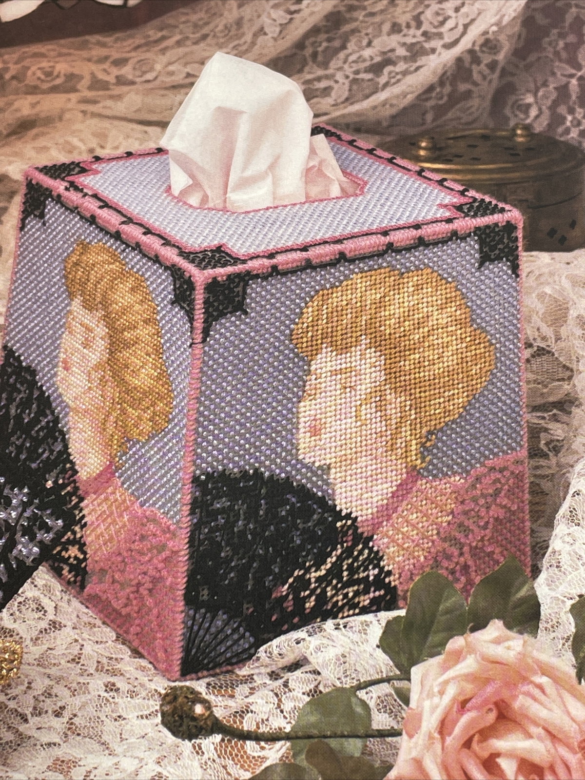 Annie's Attic Fan Tissue Box & Coasters Plastic Canvas Pattern Page