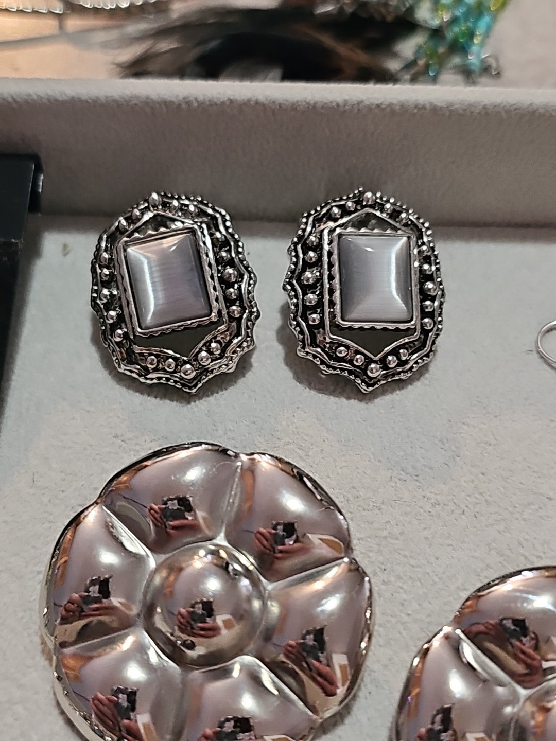 Silvertone 8 Pair Post Earring Lot Nice Variety Some Branded