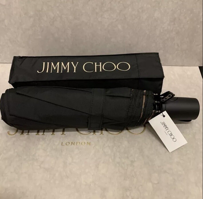 Jimmy Choo Folding Umbrella Black and Leopard Animal Print-New With Tags.