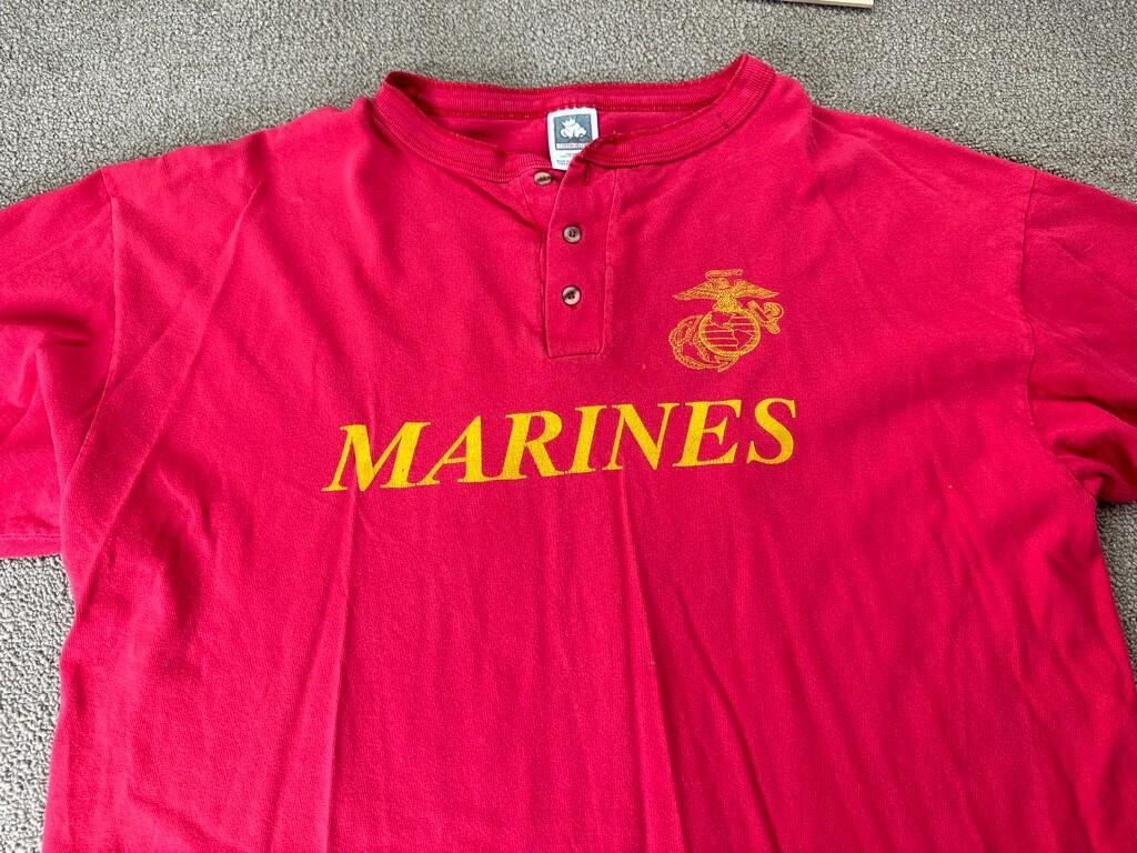 US Marines Shirt Softball League Red Cordero Military United uniform hat VTG